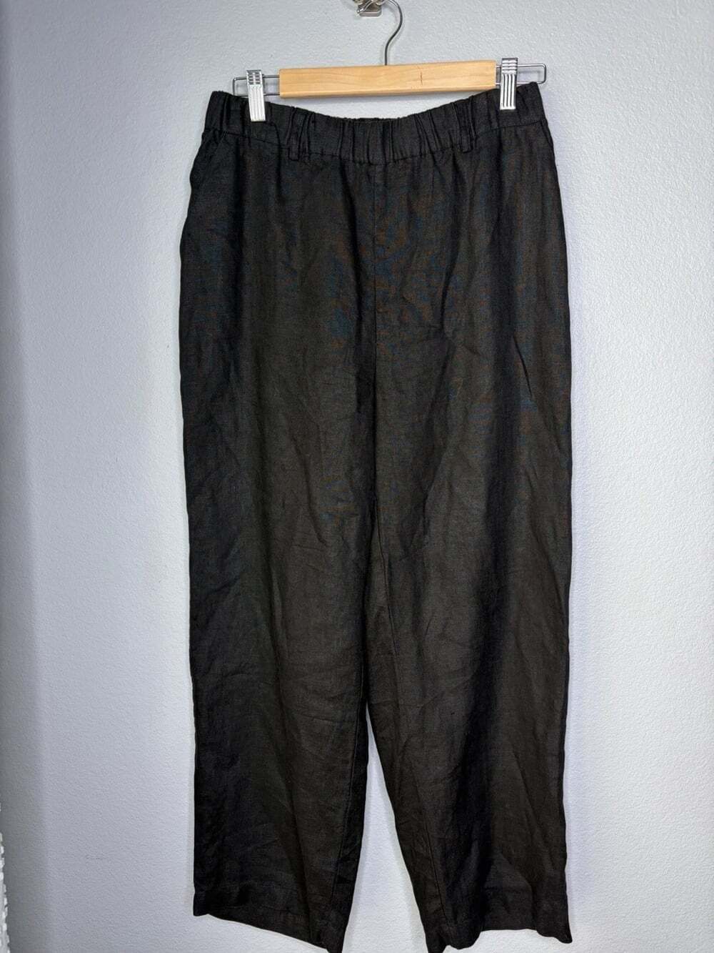 Quince Linen Pants Womens LARGE Black 100% European Linen Casual Coastal